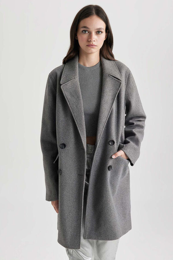 DeFacto Chaquet&oacute;n cruzado de lana gris