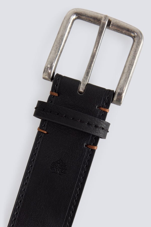 Springfield Faux leather topstitched belt black