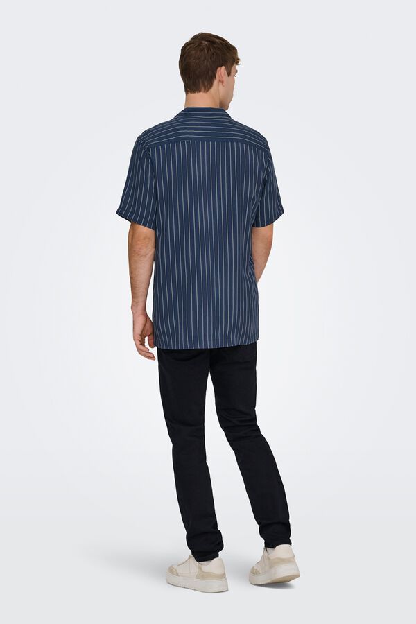 Only & Sons Gestreiftes Kurzarm-Hemd Blau
