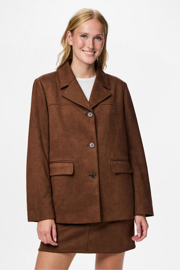 Pieces Chaqueta blazer antelina marrón