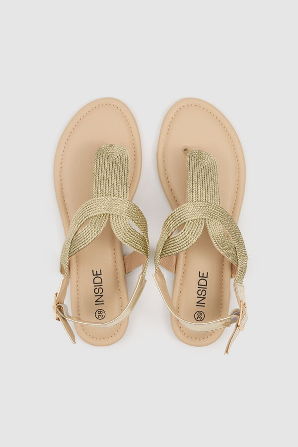 Inside Metallic braided sandal beige