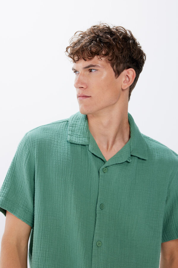 Springfield Camisa manga curto tecido enrugado verde