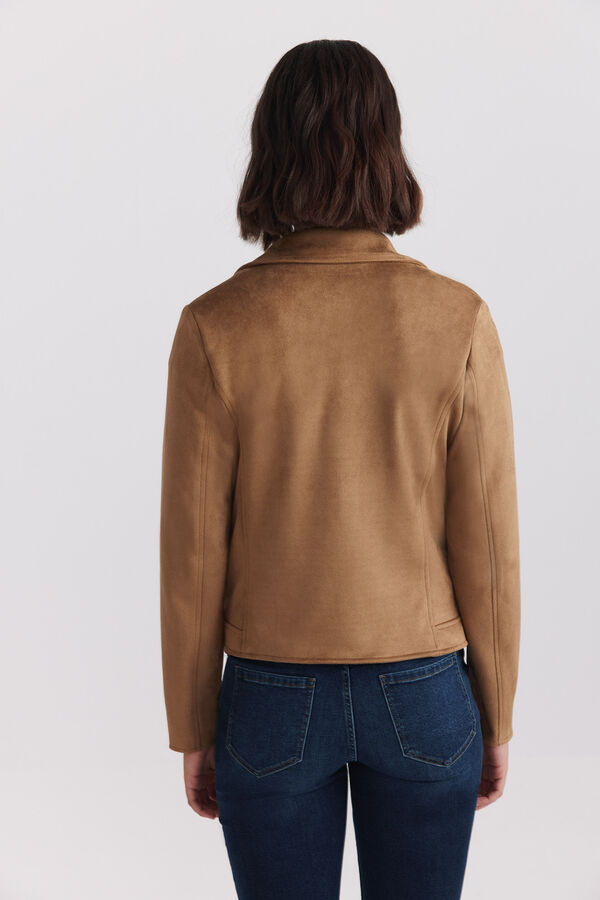 Springfield Faux suede biker jacket nude