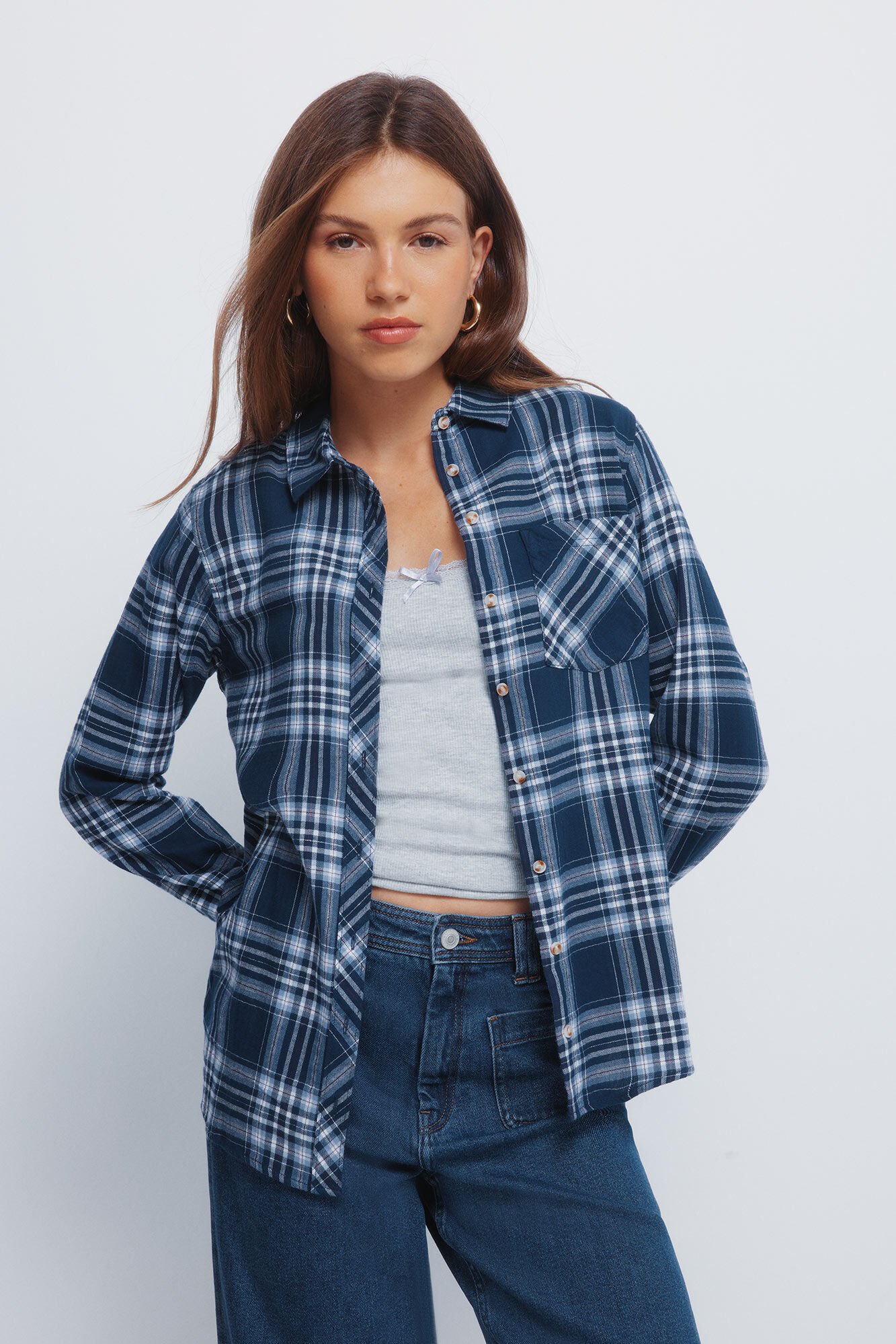 Springfield Lurex plaid shirt with pocket
