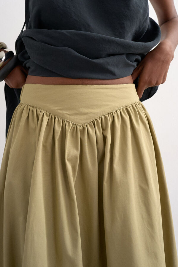 Topshop Long ruched detail skirt green