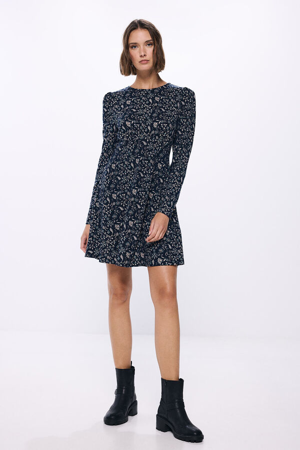 Springfield Short dress with gathered shoulders blue