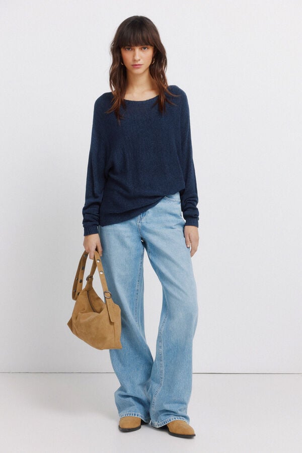 Springfield Pull uni en chenille bleu