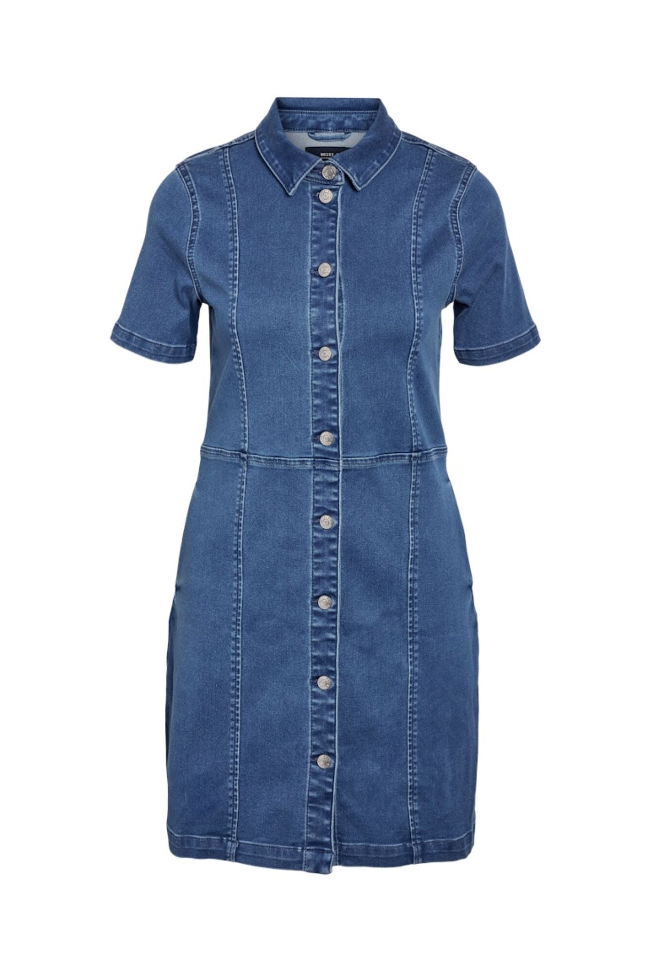 Noisy May Vestido vaquero de manga corta con cuello y abotonado frontal
