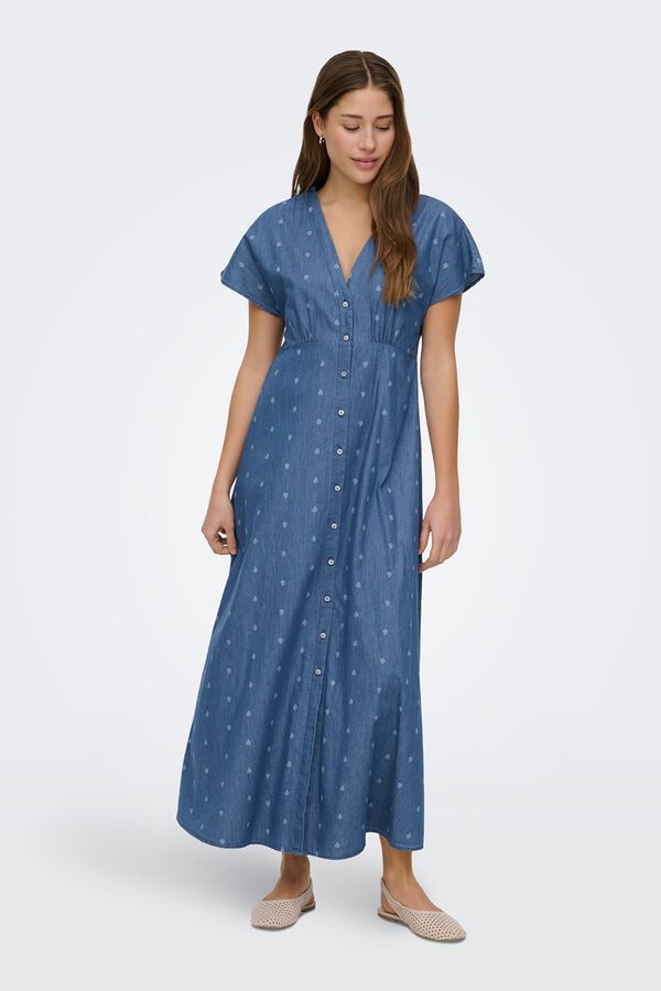 Only Vestido largo abotonado azul