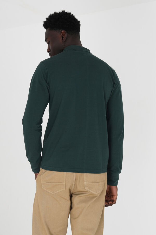 Springfield Long-sleeved piqué polo shirt dark green