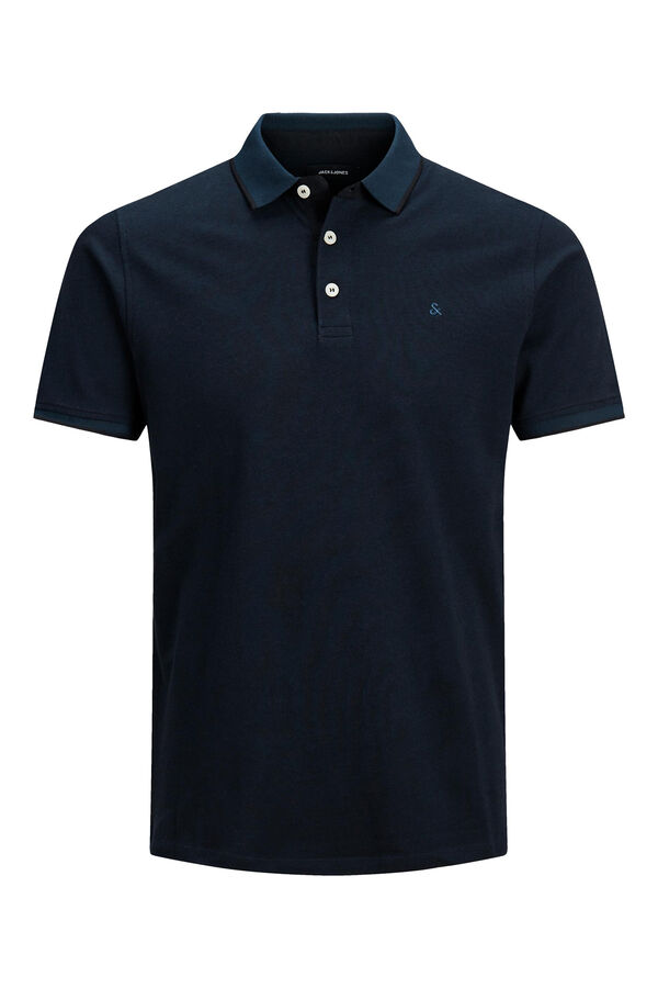 Springfield PLUS short-sleeved organic cotton polo shirt with an embroidered front blue