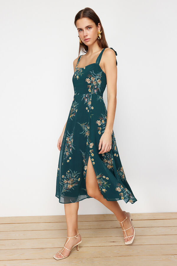Trendyol Vestido midi tirantes lazos verde