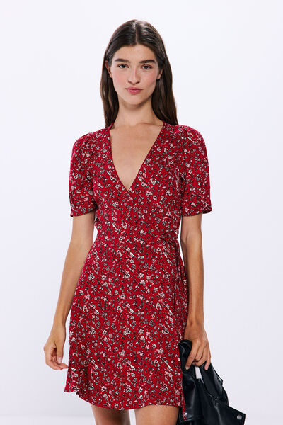 Springfield Short printed wrap dress bordeaux