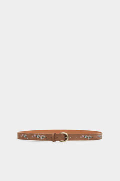 Springfield Suede belt with floral embroidery beige