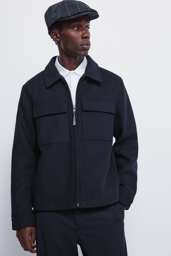 Springfield Wool blend shirt jacket blue