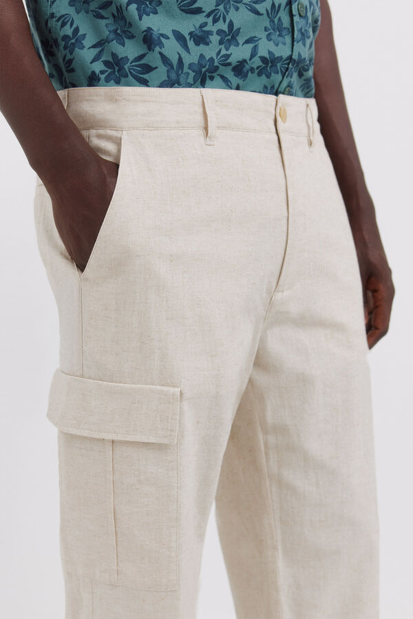 Springfield Linen comfort slim fit cargo trousers white