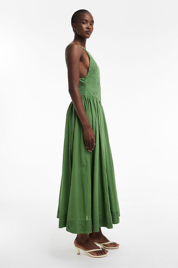 Topshop Embroidered details long dress green