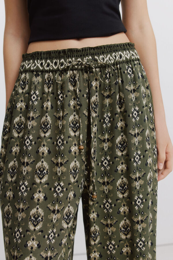 Springfield Printed rustic drawstring trousers beige