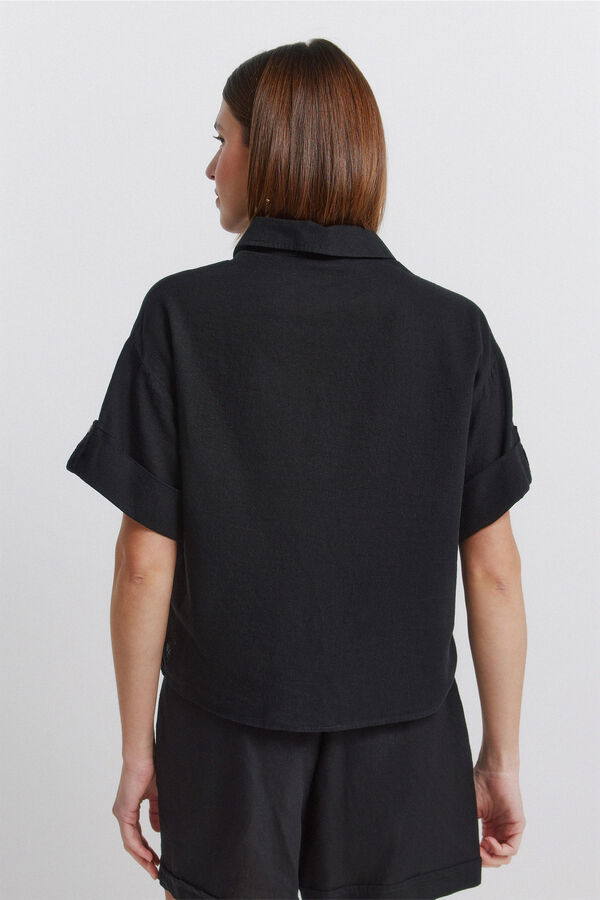 Springfield Camisa de linho de manga curta preto