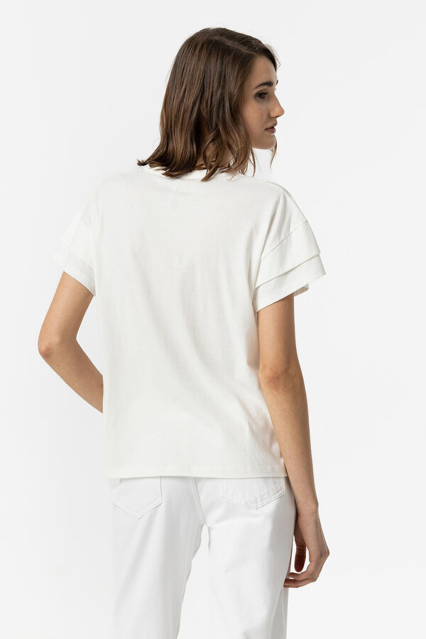 Springfield T-Shirt mit Aufschrift vorne und mit Applikationen blanco