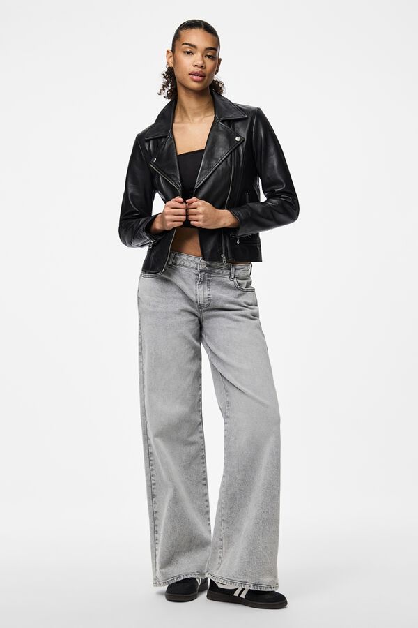 Pieces Leather biker jacket black