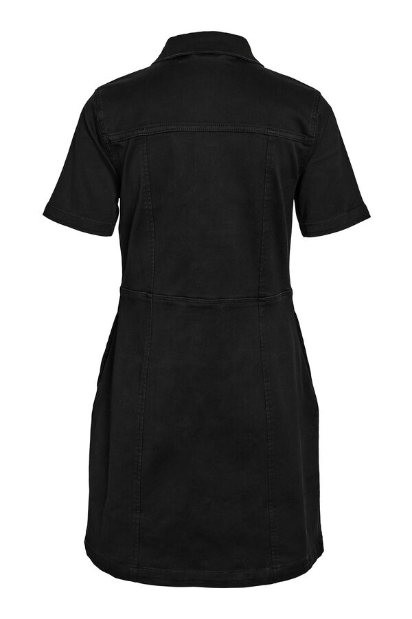 Noisy May Vestido jeans de manga curta curta com abotoamento frontal e bolsos. preto