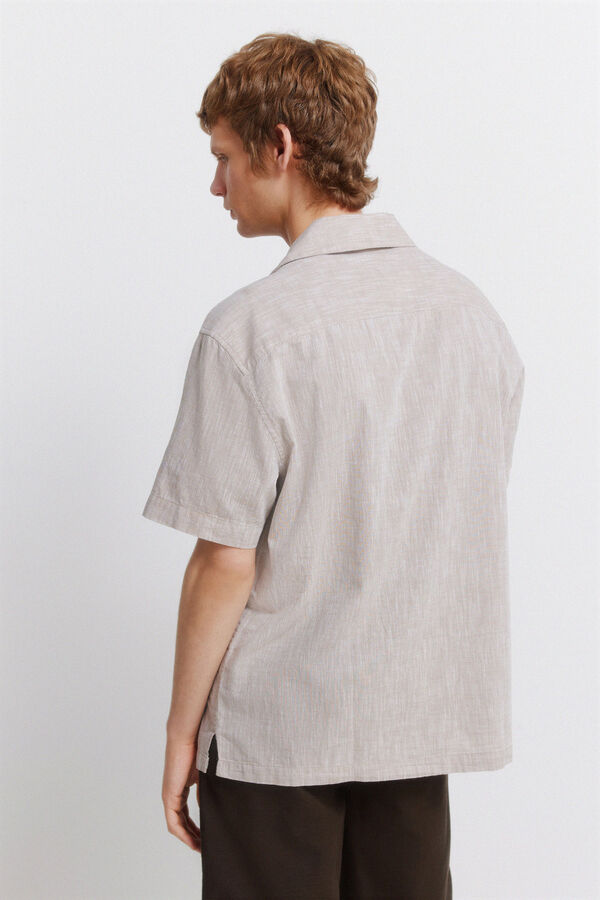 Springfield Linen-look short sleeve bowling shirt brown