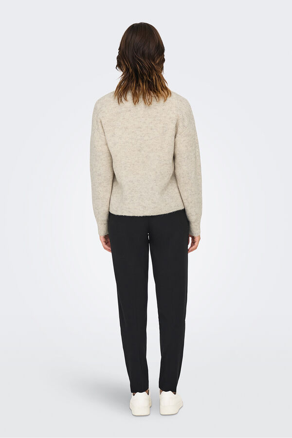 Only Jersey cuello alto cremallera beige