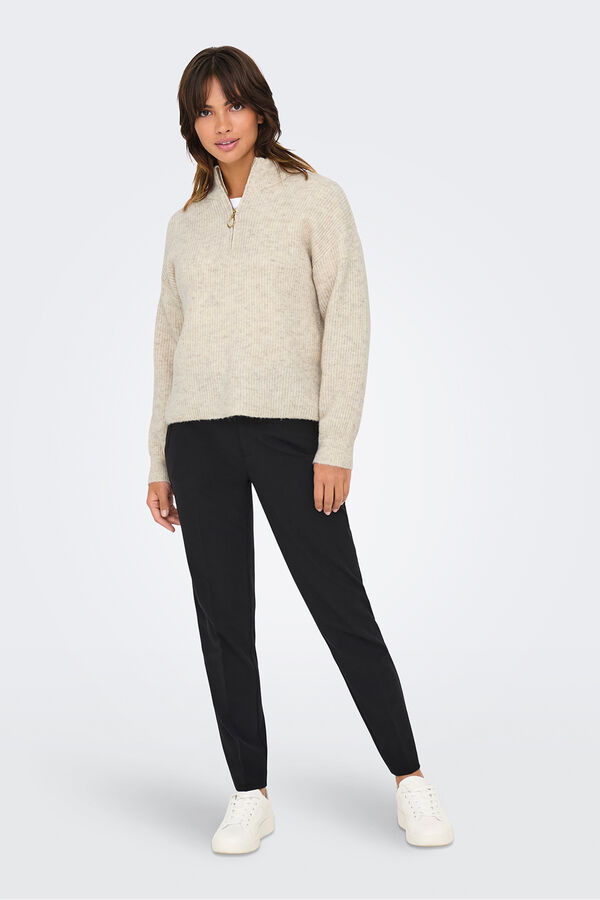 Only Jersey cuello alto cremallera beige