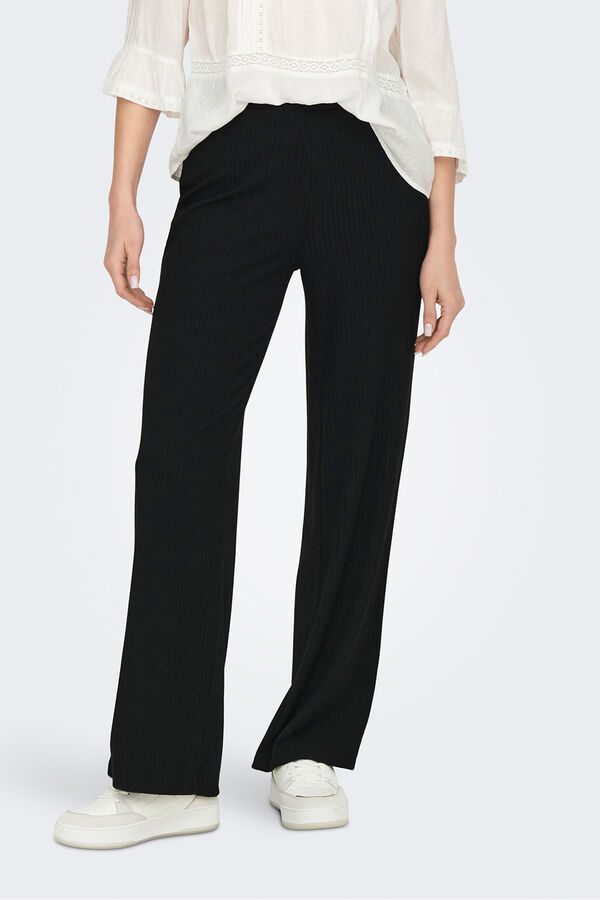 Only Gerippte Hose mit weitem Bein Schwarz