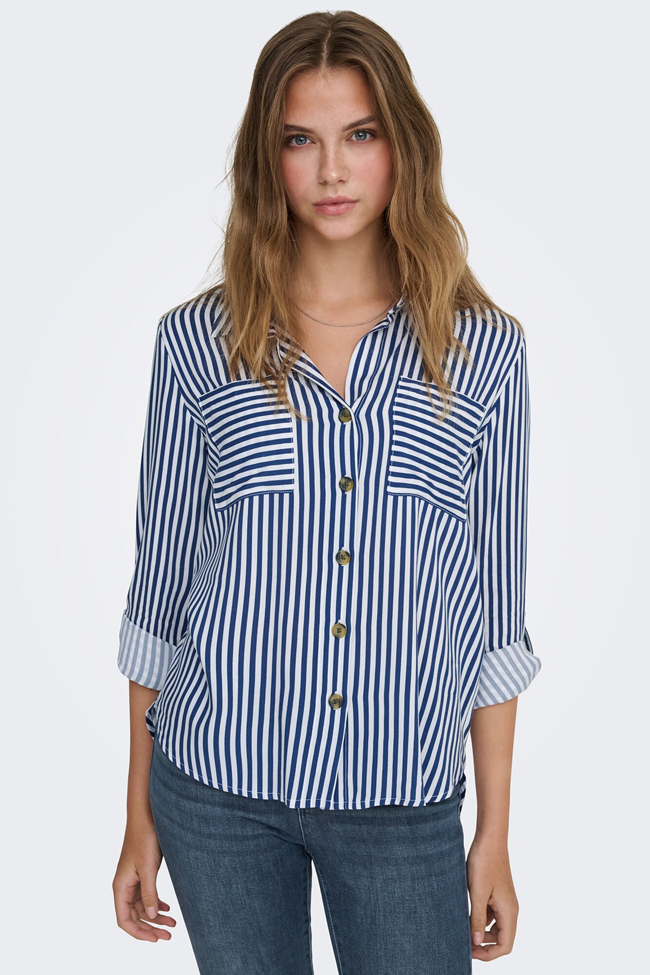 Only Camisa de rayas bolsillos frontales