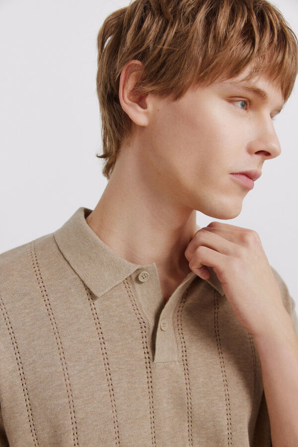 Springfield Openwork detail polo shirt nude