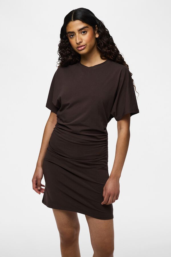 Pieces Short ruched dress brown