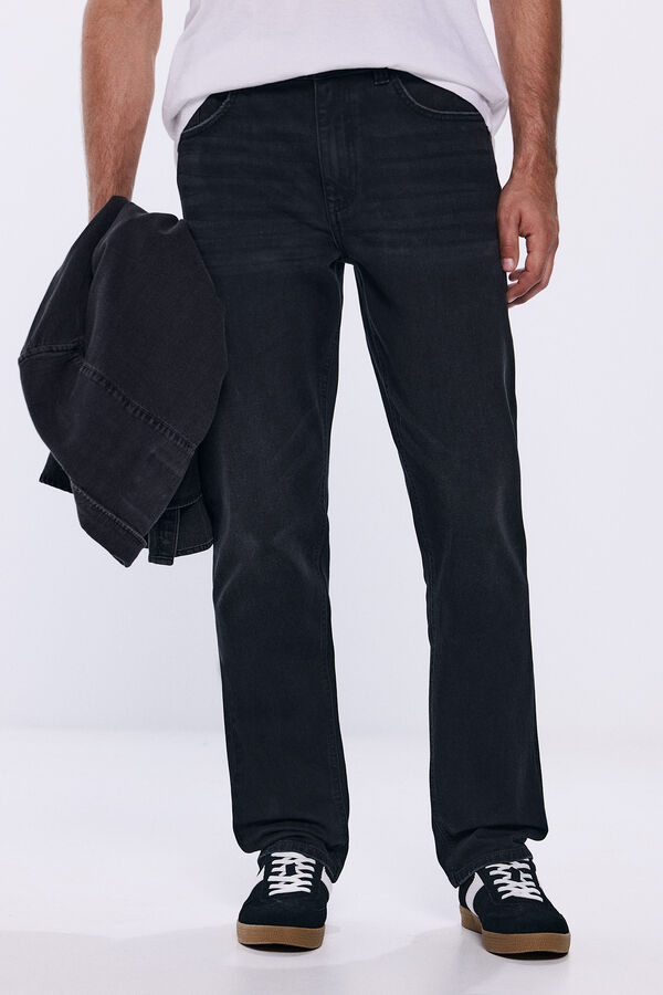 Springfield Calça jeans preta regular mix cinza
