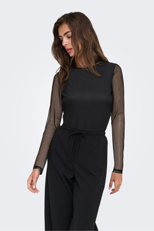 Only Semi-transparent T-shirt Crna