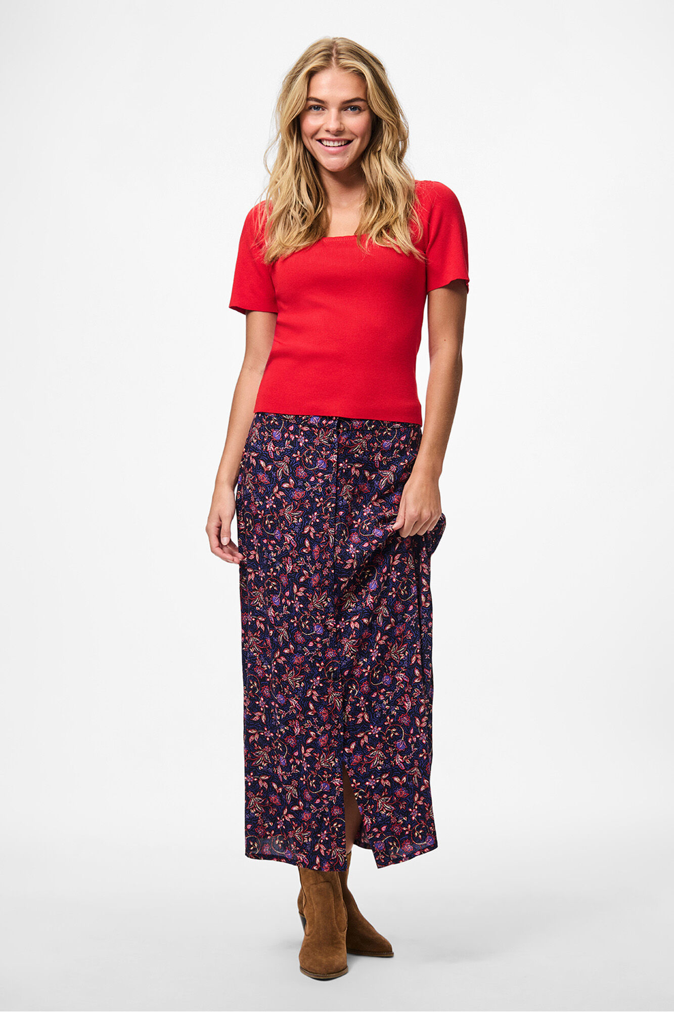 Pieces Falda midi de flores