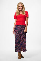 Pieces Falda midi de flores negro