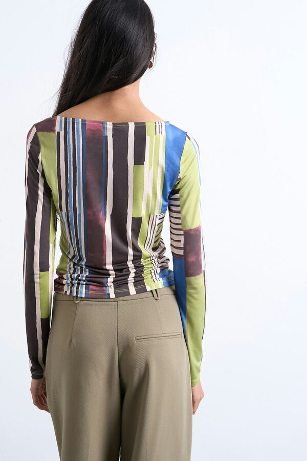 Topshop Printed long sleeve top green