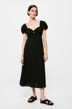 Springfield Linen/cotton cut-out neckline midi dress black