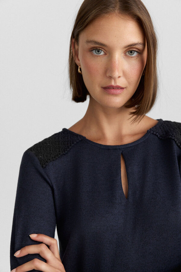 Springfield Crochet shoulder long sleeve T-shirt blue