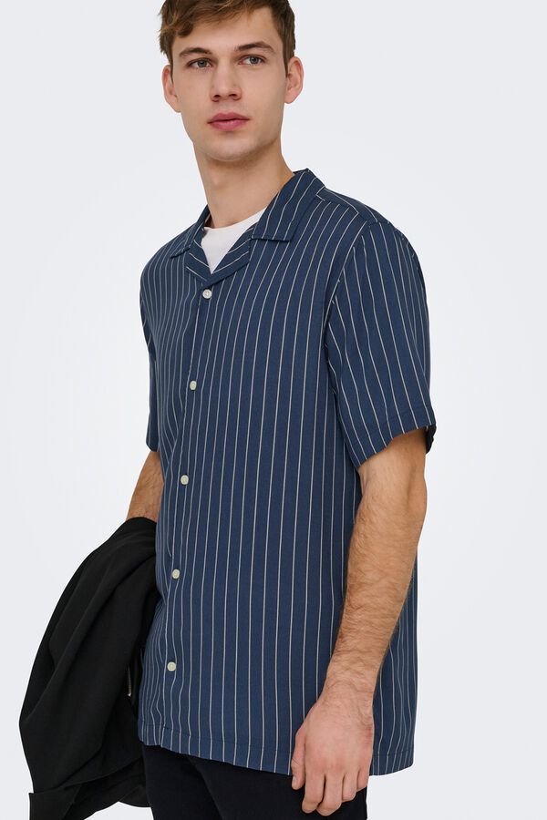 Only & Sons Gestreiftes Kurzarm-Hemd Blau