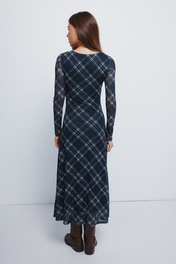 Springfield Vestido midi xadrez de chiffon azul