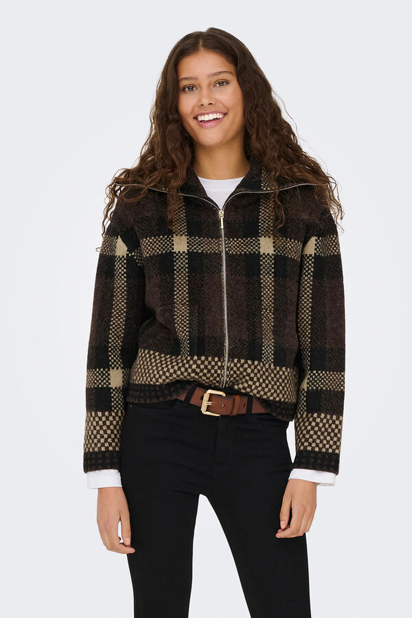 JDY Malha de casaco com fecho-&eacute;clair castanho