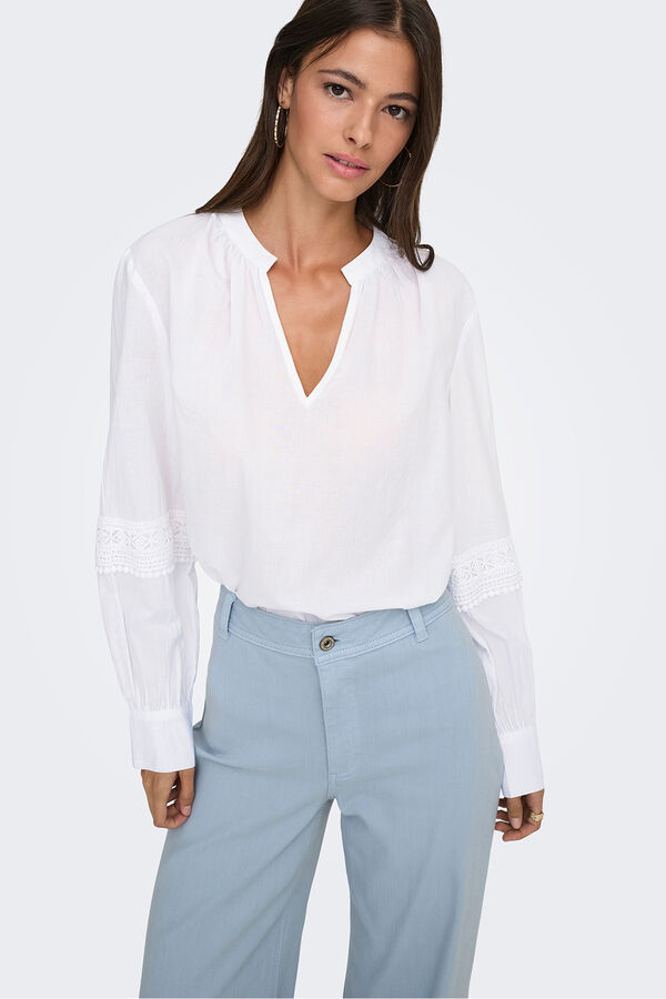 JDY Long sleeve embroidered blouse white