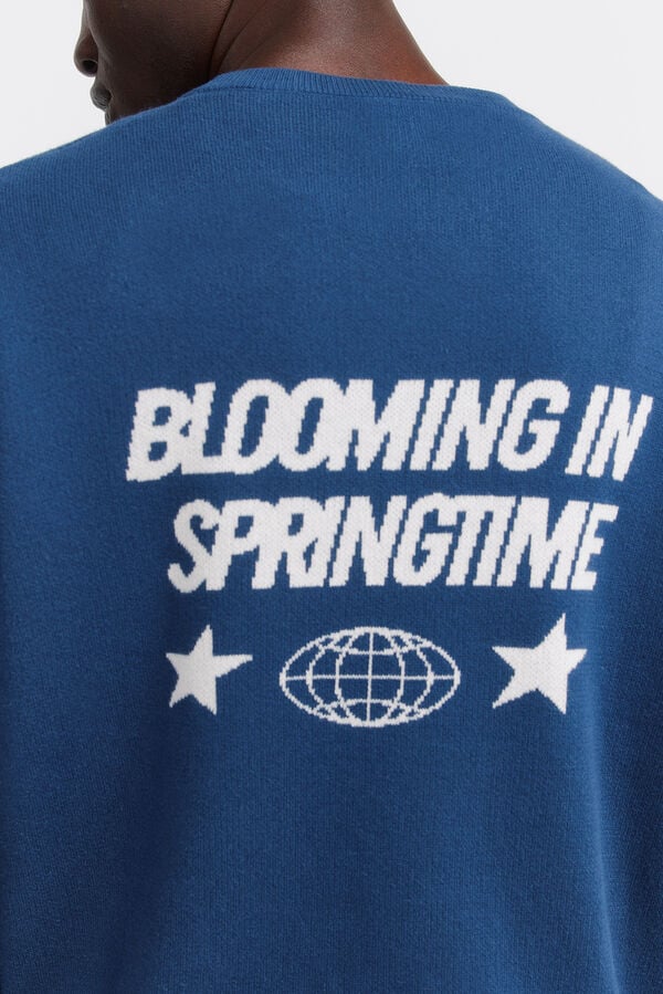 Springfield Jacquard text jumper blue