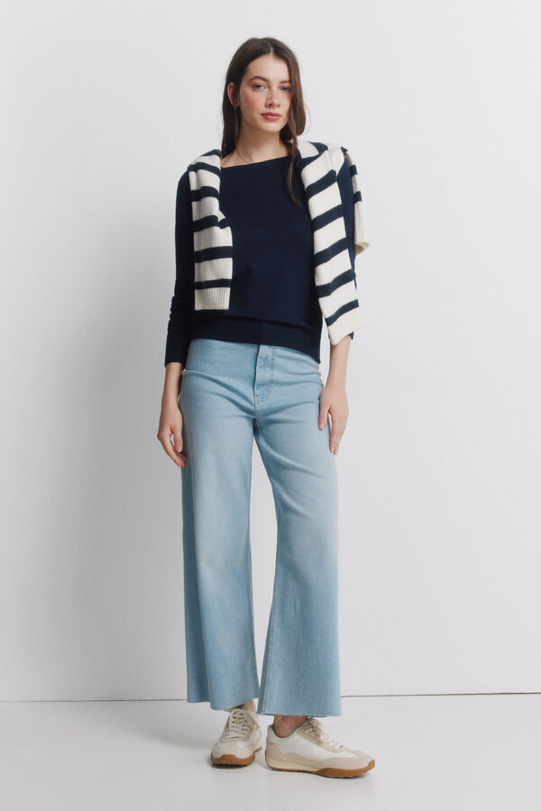 Springfield Fine jumper with button cuffs blue