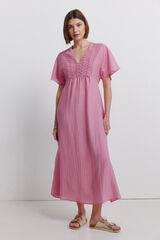 Springfield Embroidered caftan midi dress pink