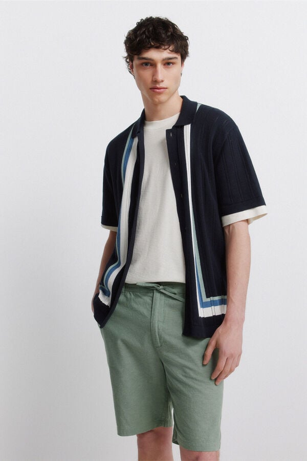 Springfield Bermuda en lin coupe slim confortable vert