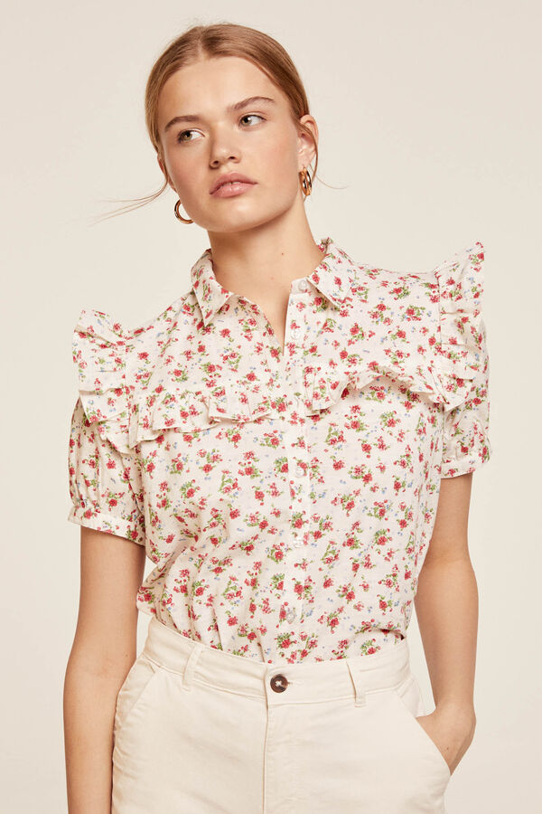 Springfield Floral flounced blouse bež