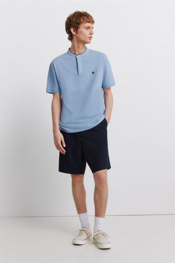 Springfield Piqu&eacute; Henley polo shirt slim fit blue